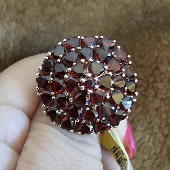 Sz 5.25, Garnet Heart Shaped Cluster Ring,925 Silver, 14K Rose Gold Overlay, NWT - Picture 10 of 12